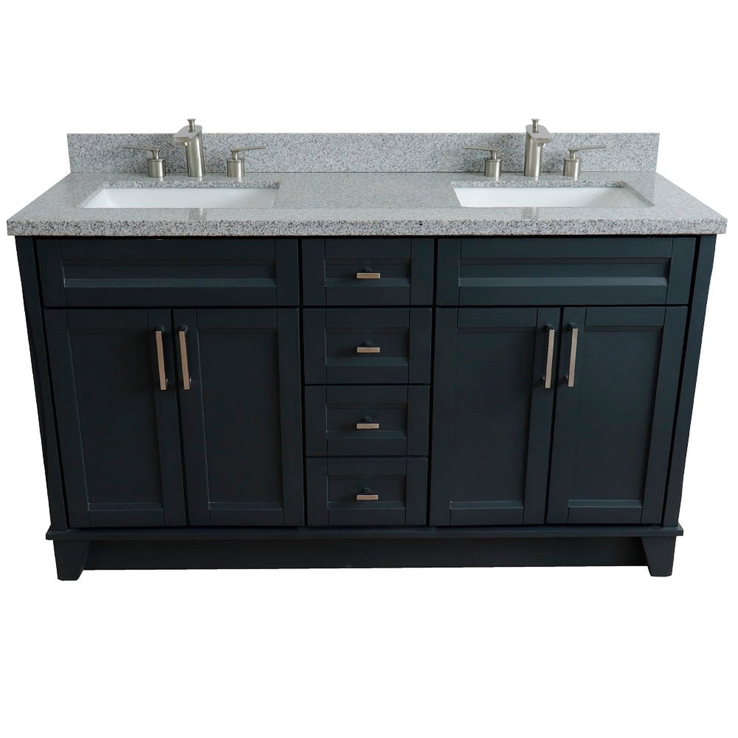 Bellaterra Home Terni 61" 4-Door 3-Drawer Dark Gray Freestanding Vanity Set With Ceramic Double Undermount Rectangular Sink And Gray Granite Top