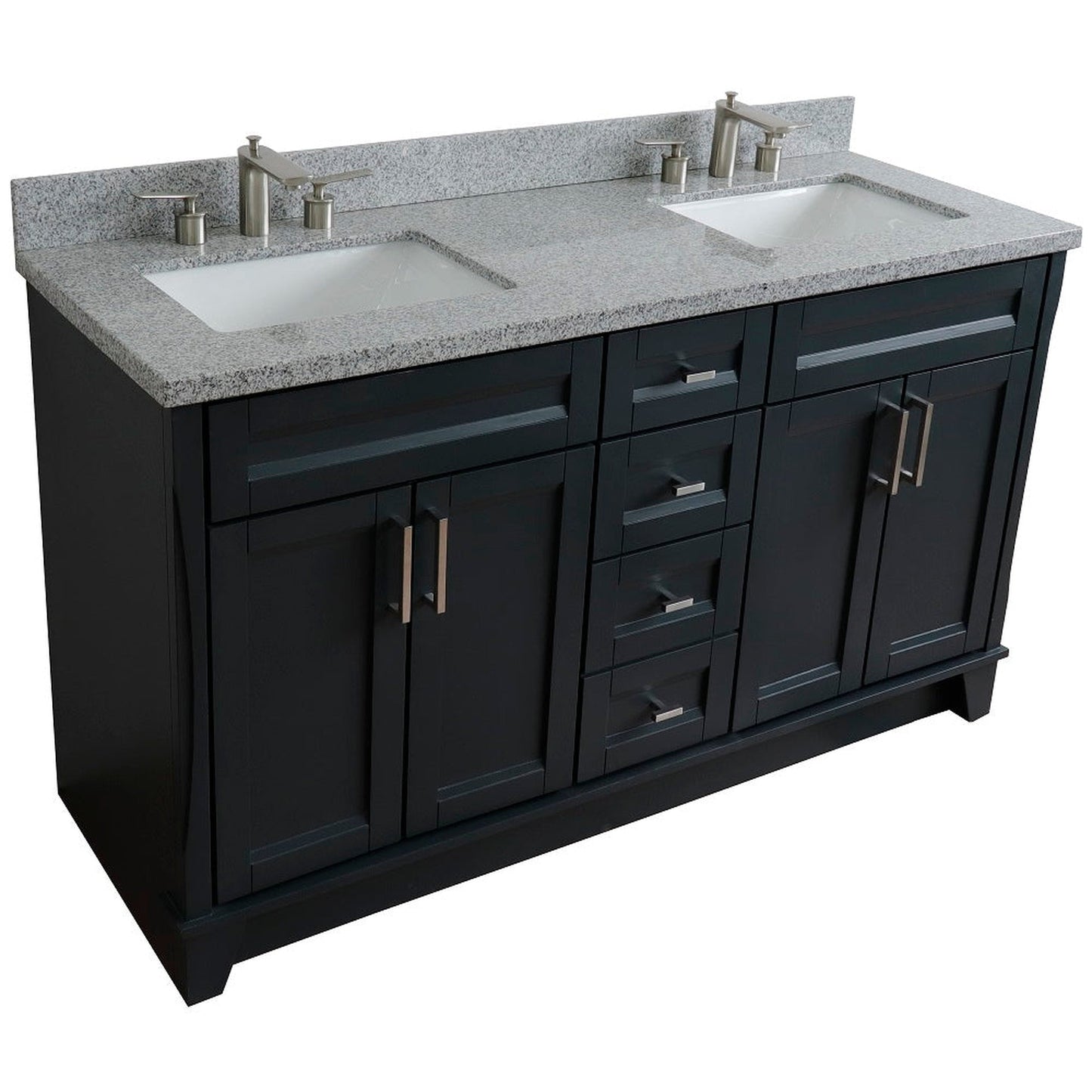 Bellaterra Home Terni 61" 4-Door 3-Drawer Dark Gray Freestanding Vanity Set With Ceramic Double Undermount Rectangular Sink And Gray Granite Top