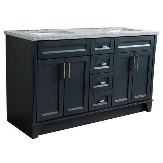 Bellaterra Home Terni 61" 4-Door 3-Drawer Dark Gray Freestanding Vanity Set With Ceramic Double Undermount Rectangular Sink And Gray Granite Top