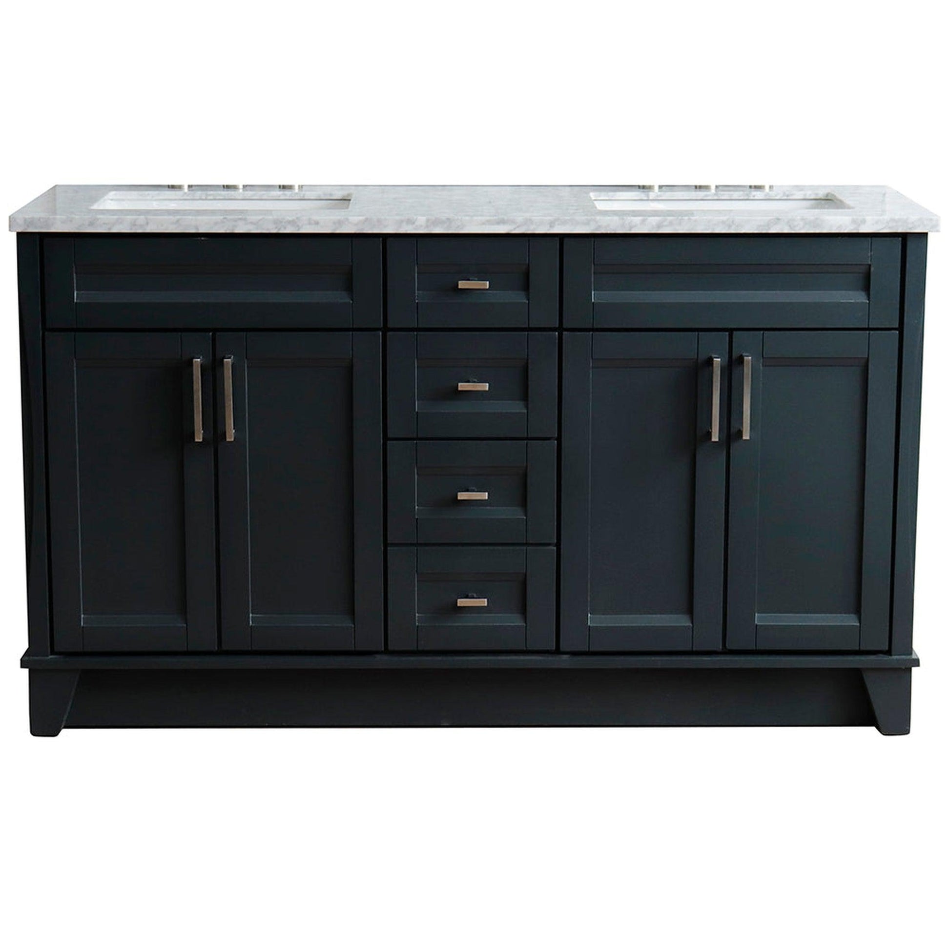 Bellaterra Home Terni 61" 4-Door 3-Drawer Dark Gray Freestanding Vanity Set With Ceramic Double Undermount Rectangular Sink And White Carrara Marble Top