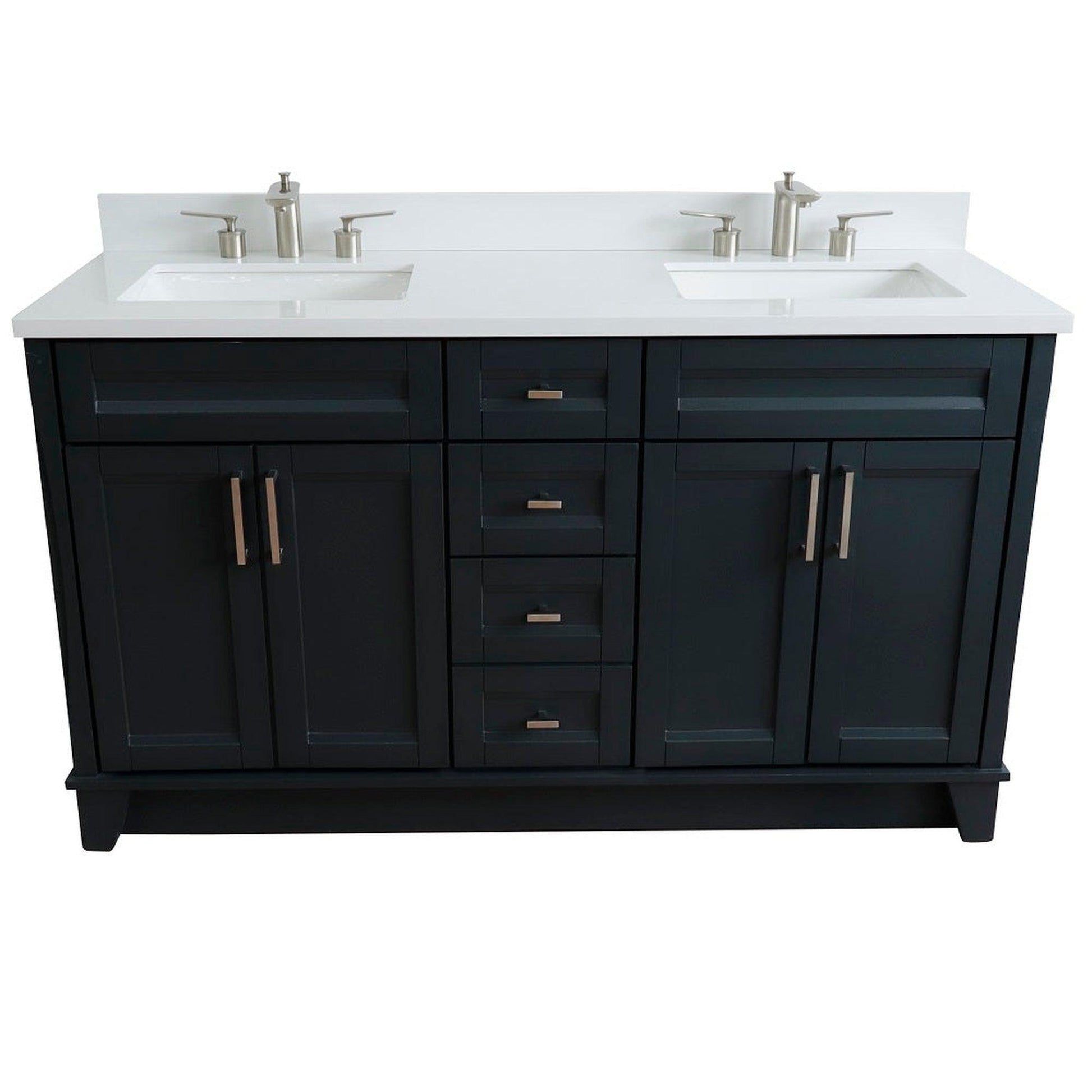 Bellaterra Home Terni 61" 4-Door 3-Drawer Dark Gray Freestanding Vanity Set With Ceramic Double Undermount Rectangular Sink And White Quartz Top