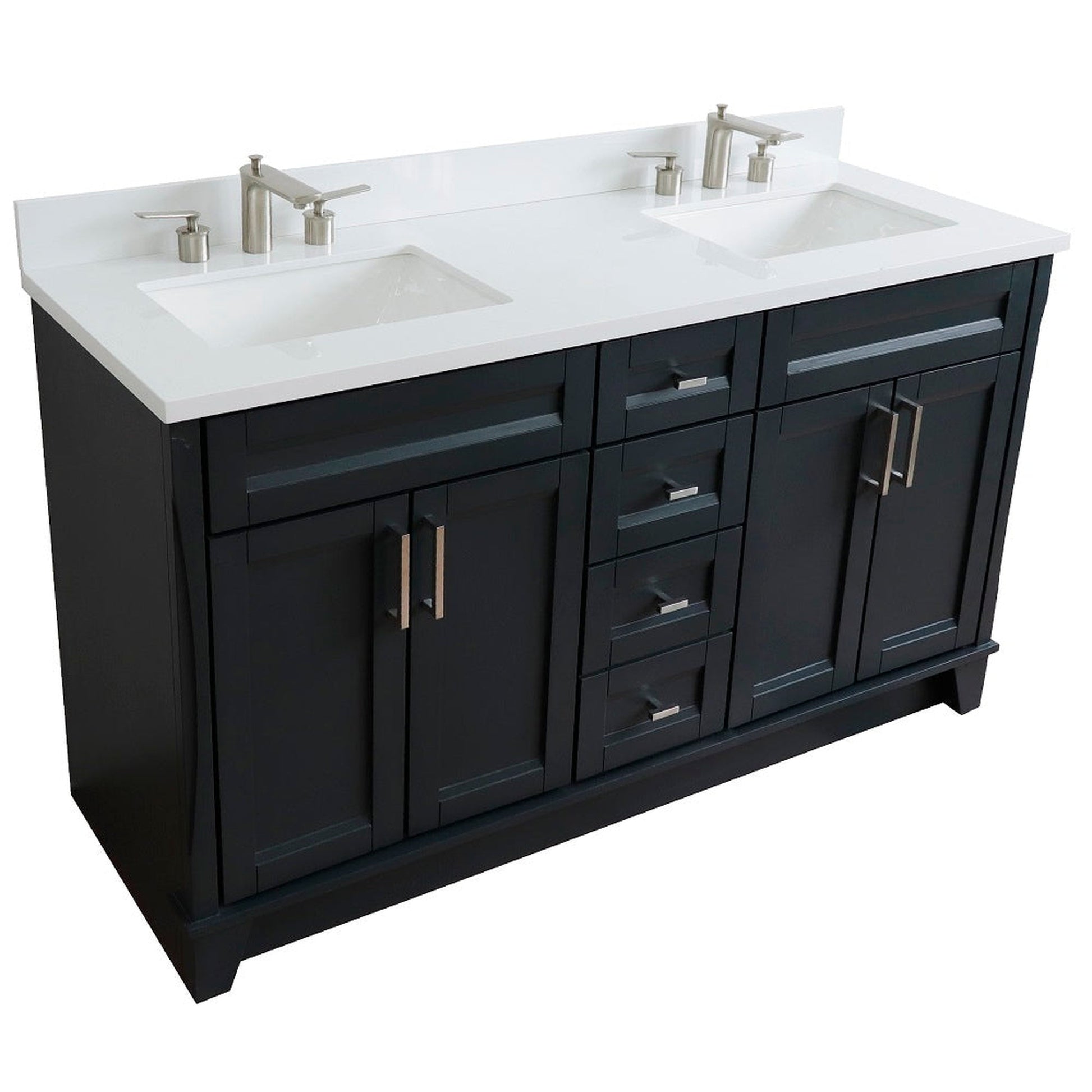 Bellaterra Home Terni 61" 4-Door 3-Drawer Dark Gray Freestanding Vanity Set With Ceramic Double Undermount Rectangular Sink And White Quartz Top
