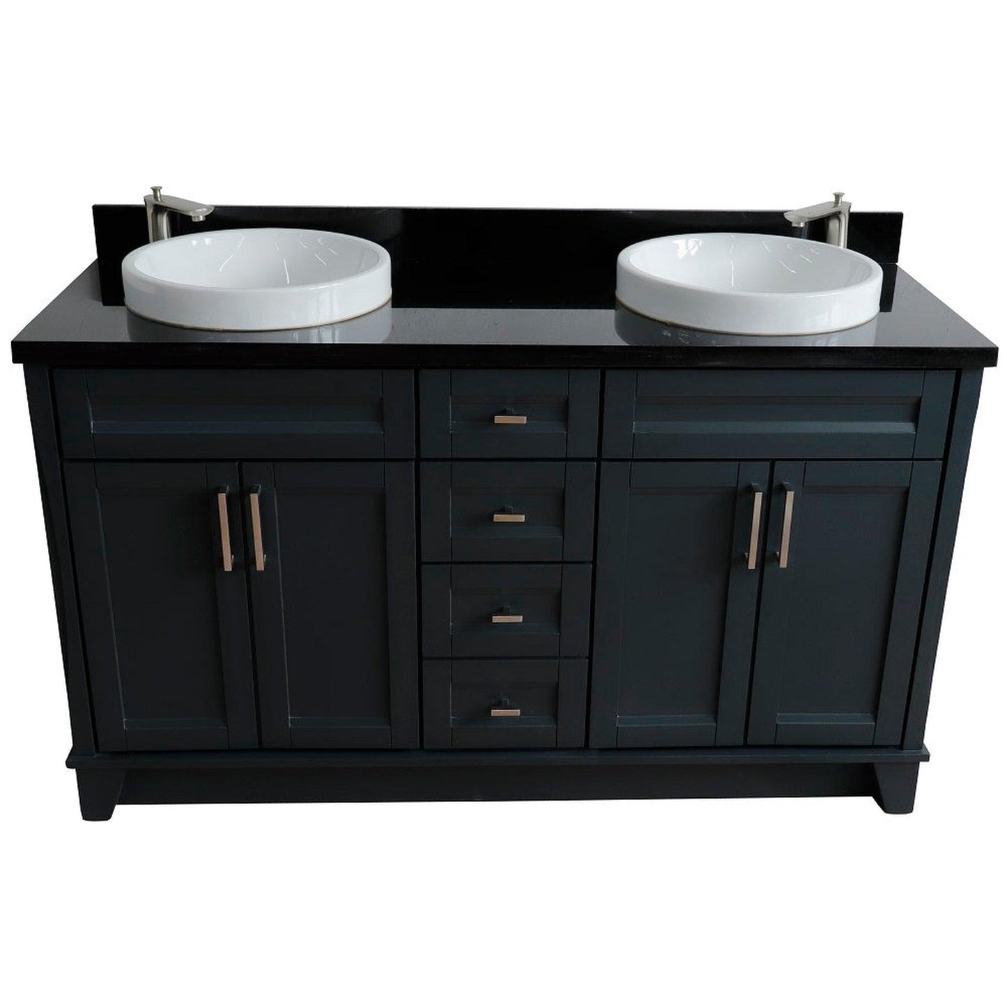 Bellaterra Home Terni 61" 4-Door 3-Drawer Dark Gray Freestanding Vanity Set With Ceramic Double Vessel Sink And Black Galaxy Granite Top