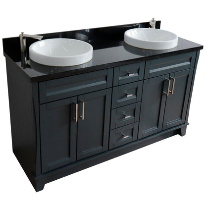 Bellaterra Home Terni 61" 4-Door 3-Drawer Dark Gray Freestanding Vanity Set With Ceramic Double Vessel Sink And Black Galaxy Granite Top