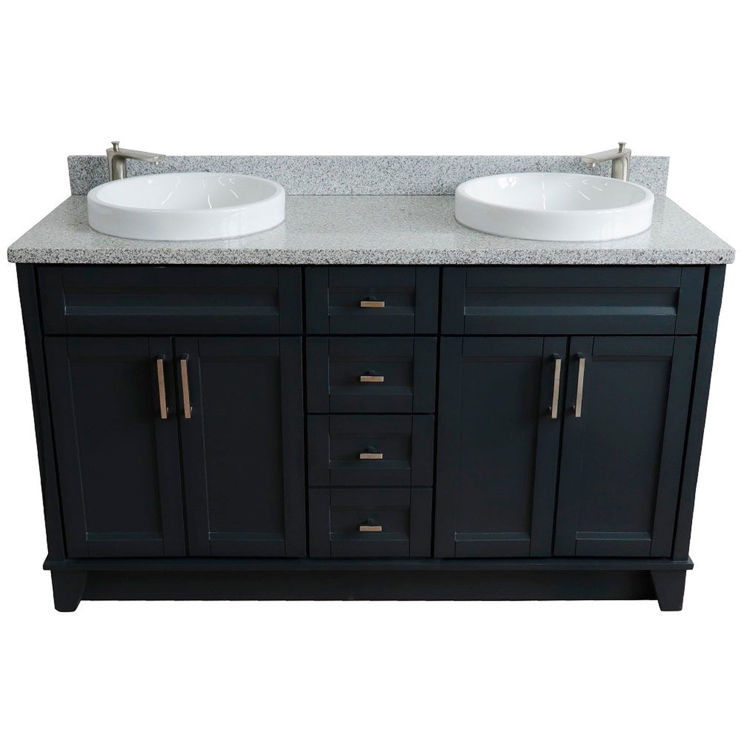 Bellaterra Home Terni 61" 4-Door 3-Drawer Dark Gray Freestanding Vanity Set With Ceramic Double Vessel Sink And Gray Granite Top