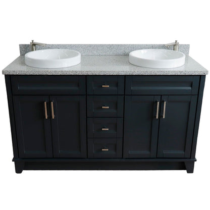 Bellaterra Home Terni 61" 4-Door 3-Drawer Dark Gray Freestanding Vanity Set With Ceramic Double Vessel Sink And Gray Granite Top