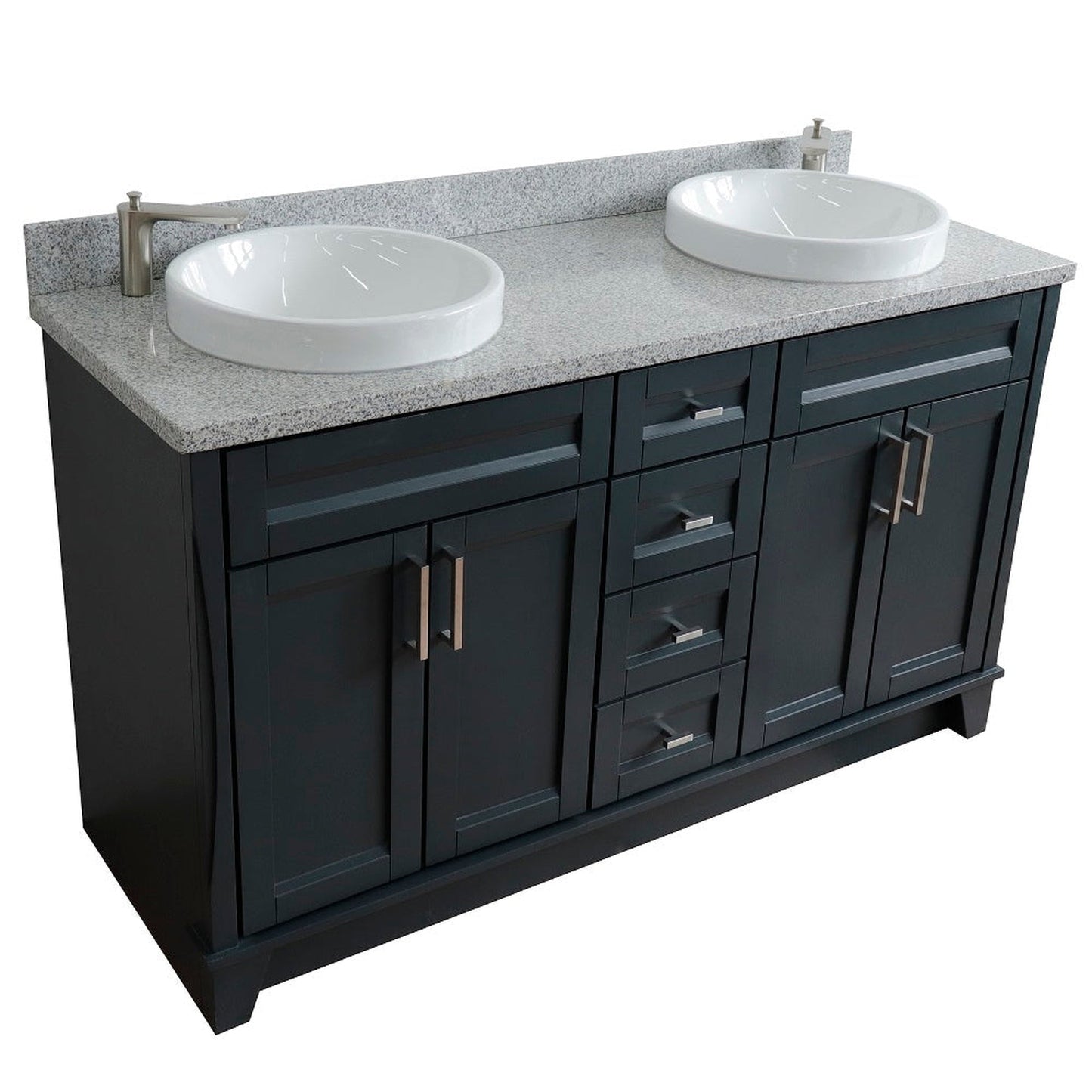 Bellaterra Home Terni 61" 4-Door 3-Drawer Dark Gray Freestanding Vanity Set With Ceramic Double Vessel Sink And Gray Granite Top