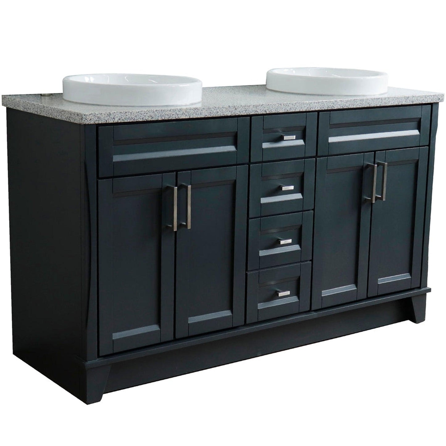 Bellaterra Home Terni 61" 4-Door 3-Drawer Dark Gray Freestanding Vanity Set With Ceramic Double Vessel Sink And Gray Granite Top