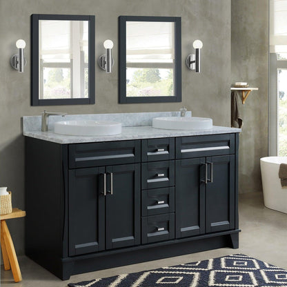 Bellaterra Home Terni 61" 4-Door 3-Drawer Dark Gray Freestanding Vanity Set With Ceramic Double Vessel Sink And White Carrara Marble Top