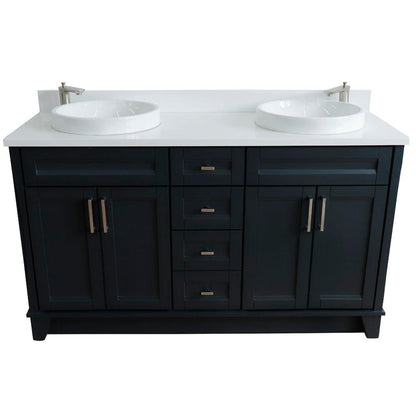 Bellaterra Home Terni 61" 4-Door 3-Drawer Dark Gray Freestanding Vanity Set With Ceramic Double Vessel Sink And White Quartz Top