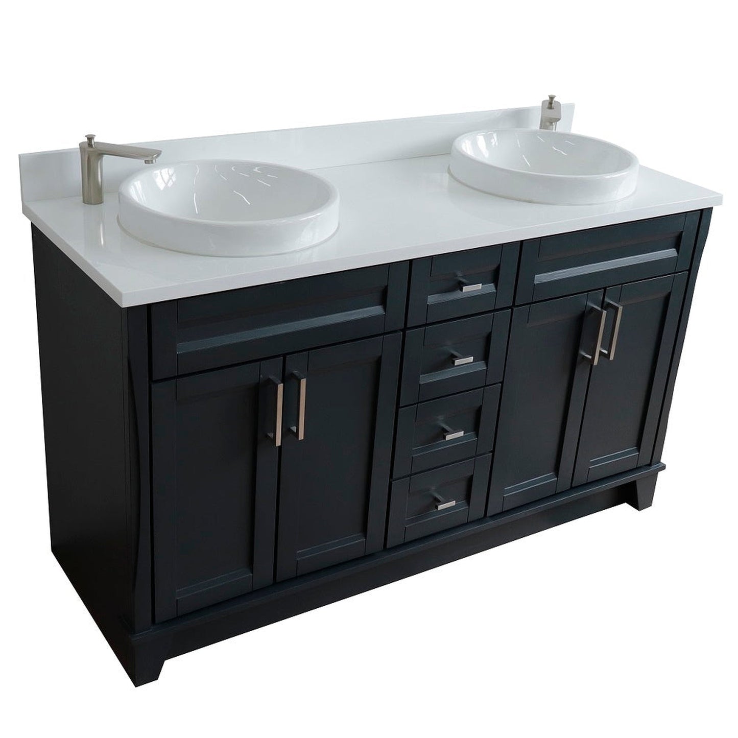 Bellaterra Home Terni 61" 4-Door 3-Drawer Dark Gray Freestanding Vanity Set With Ceramic Double Vessel Sink And White Quartz Top