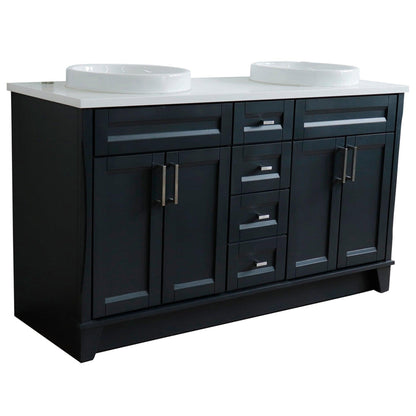 Bellaterra Home Terni 61" 4-Door 3-Drawer Dark Gray Freestanding Vanity Set With Ceramic Double Vessel Sink And White Quartz Top