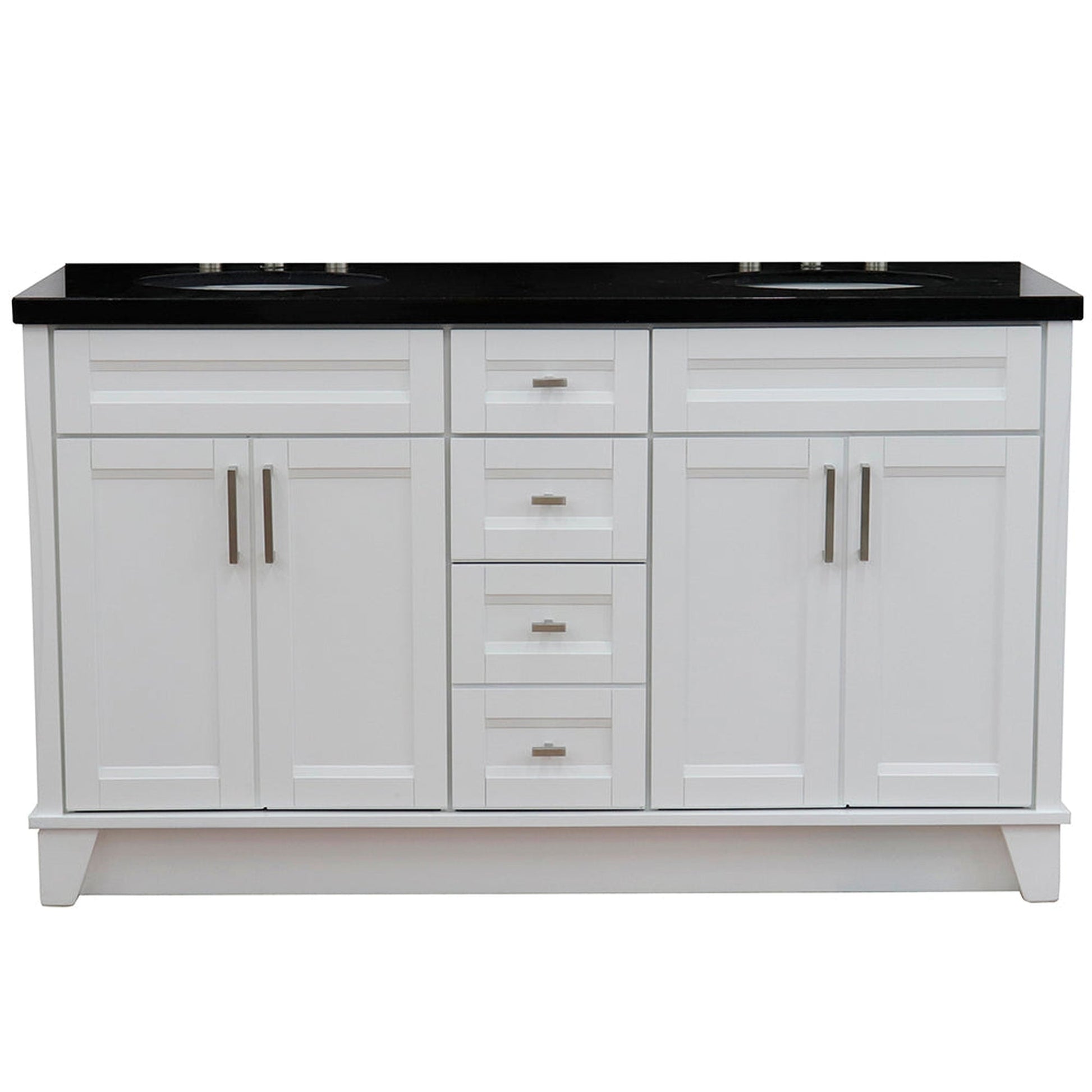 Bellaterra Home Terni 61" 4-Door 3-Drawer White Freestanding Vanity Set With Ceramic Double Undermount Oval Sink And Black Galaxy Granite Top