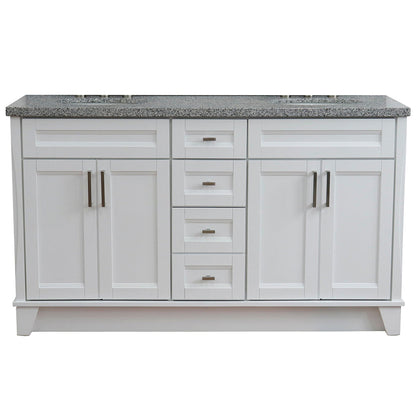 Bellaterra Home Terni 61" 4-Door 3-Drawer White Freestanding Vanity Set With Ceramic Double Undermount Oval Sink And Gray Granite Top