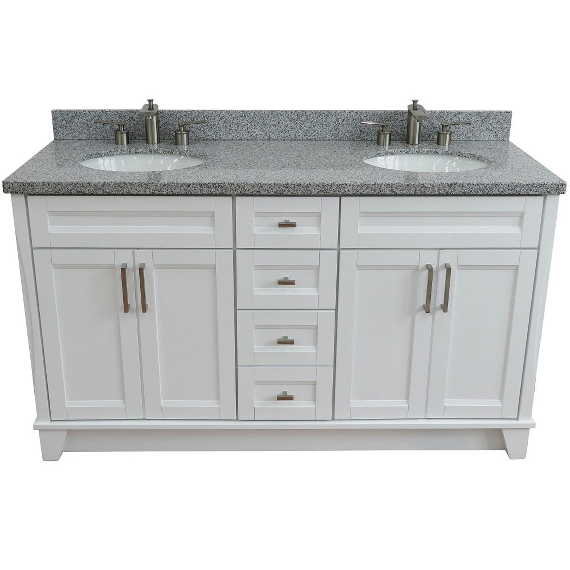 Bellaterra Home Terni 61" 4-Door 3-Drawer White Freestanding Vanity Set With Ceramic Double Undermount Oval Sink And Gray Granite Top