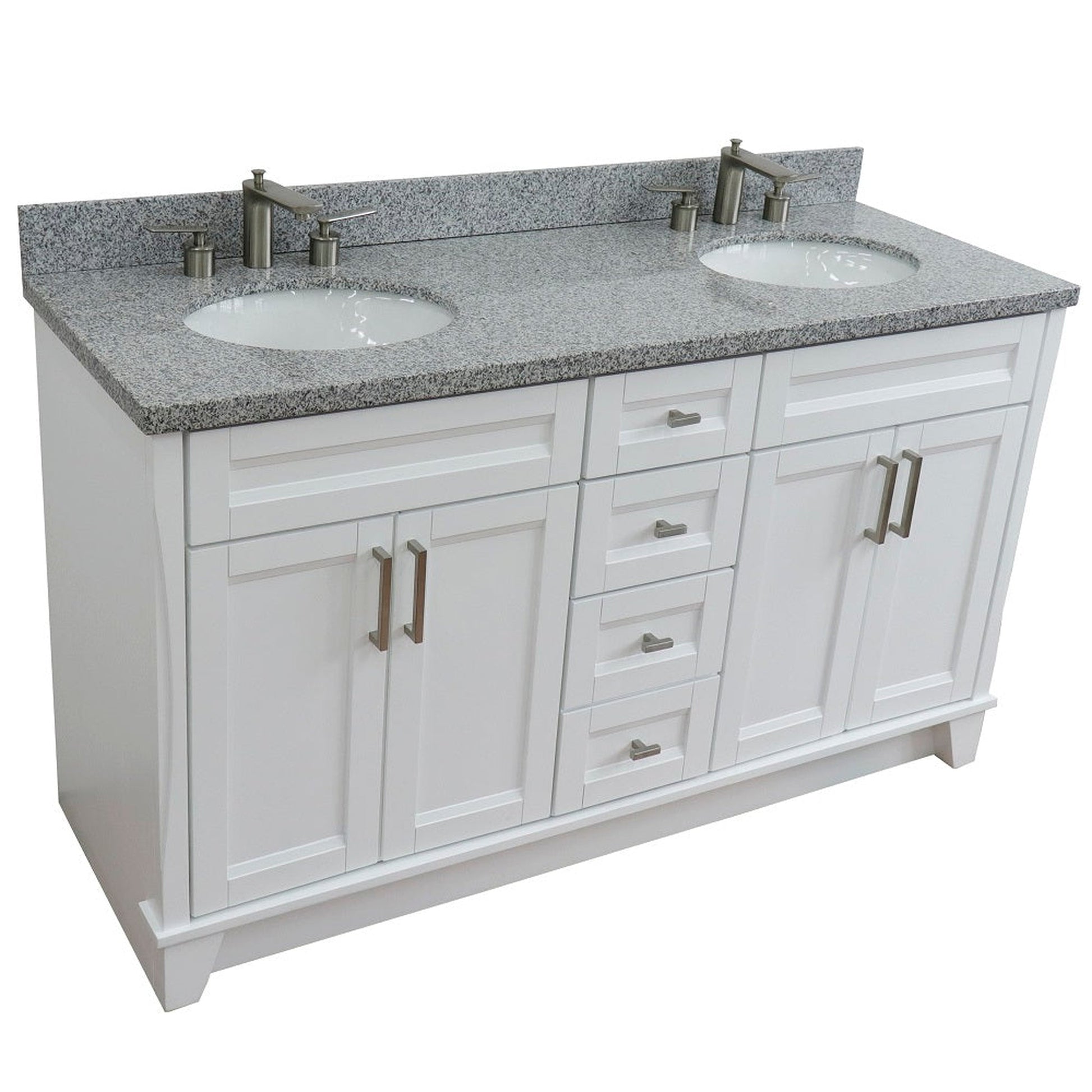 Bellaterra Home Terni 61" 4-Door 3-Drawer White Freestanding Vanity Set With Ceramic Double Undermount Oval Sink And Gray Granite Top