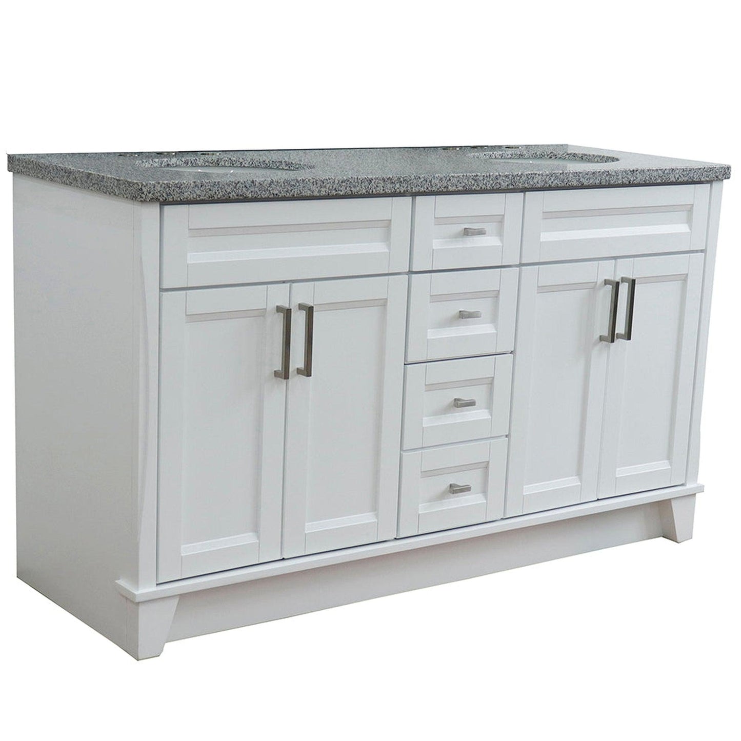 Bellaterra Home Terni 61" 4-Door 3-Drawer White Freestanding Vanity Set With Ceramic Double Undermount Oval Sink And Gray Granite Top