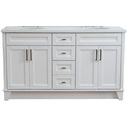 Bellaterra Home Terni 61" 4-Door 3-Drawer White Freestanding Vanity Set With Ceramic Double Undermount Oval Sink And White Quartz Top