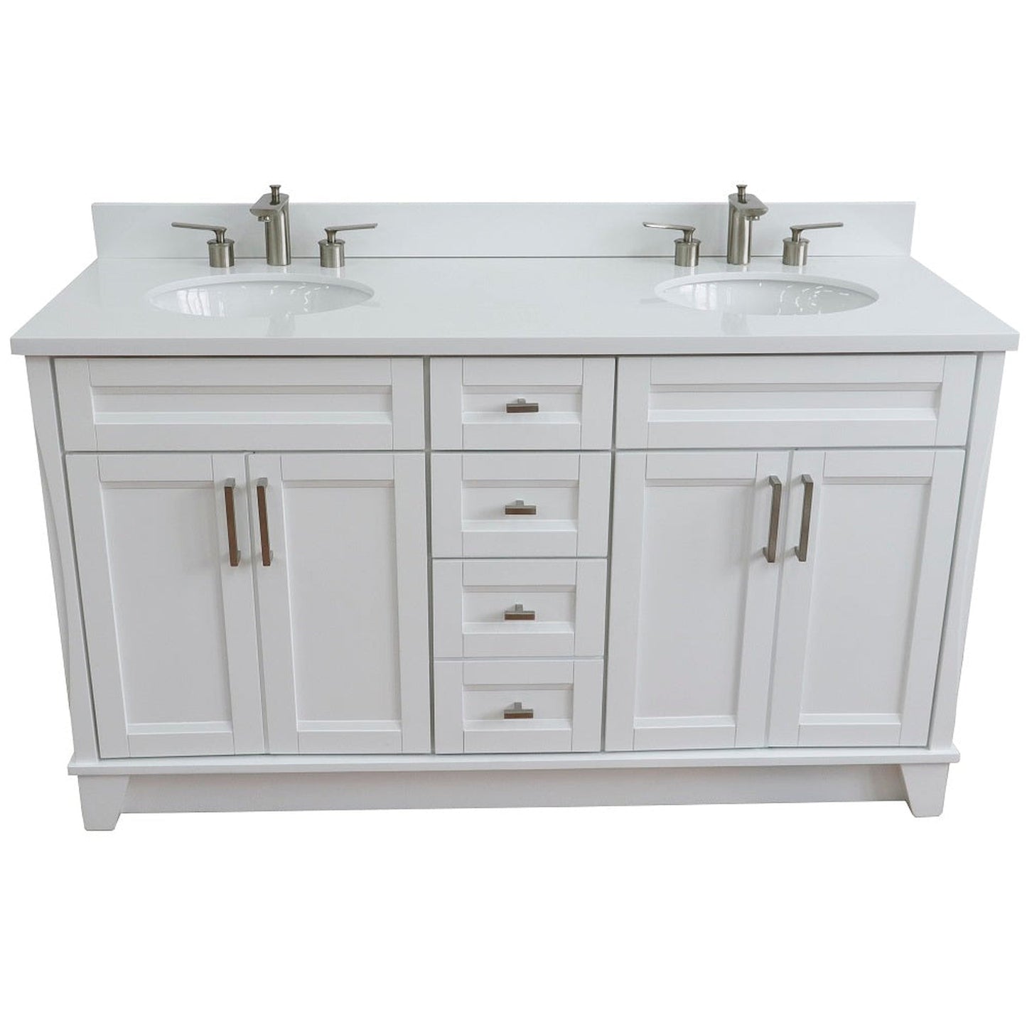 Bellaterra Home Terni 61" 4-Door 3-Drawer White Freestanding Vanity Set With Ceramic Double Undermount Oval Sink And White Quartz Top