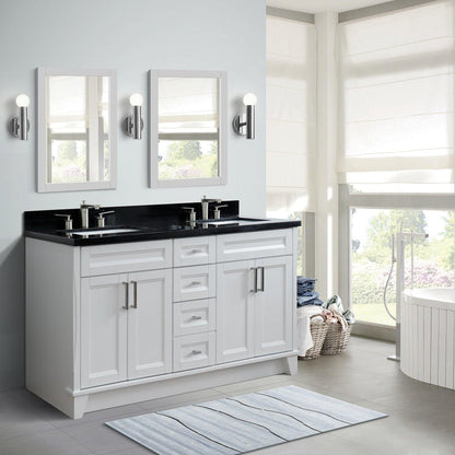 Bellaterra Home Terni 61" 4-Door 3-Drawer White Freestanding Vanity Set With Ceramic Double Undermount Rectangular Sink And Black Galaxy Granite Top