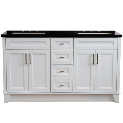 Bellaterra Home Terni 61" 4-Door 3-Drawer White Freestanding Vanity Set With Ceramic Double Undermount Rectangular Sink And Black Galaxy Granite Top