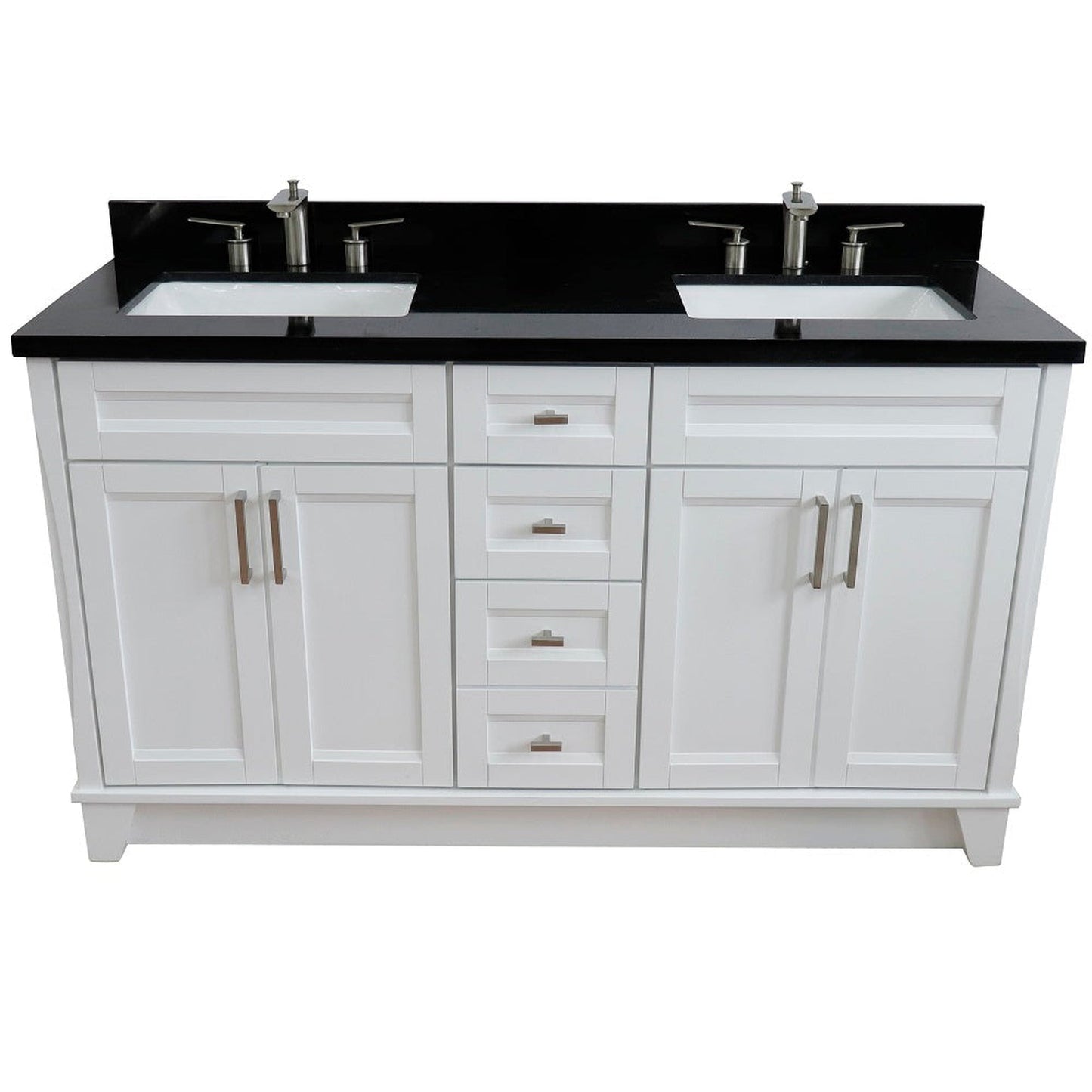 Bellaterra Home Terni 61" 4-Door 3-Drawer White Freestanding Vanity Set With Ceramic Double Undermount Rectangular Sink And Black Galaxy Granite Top