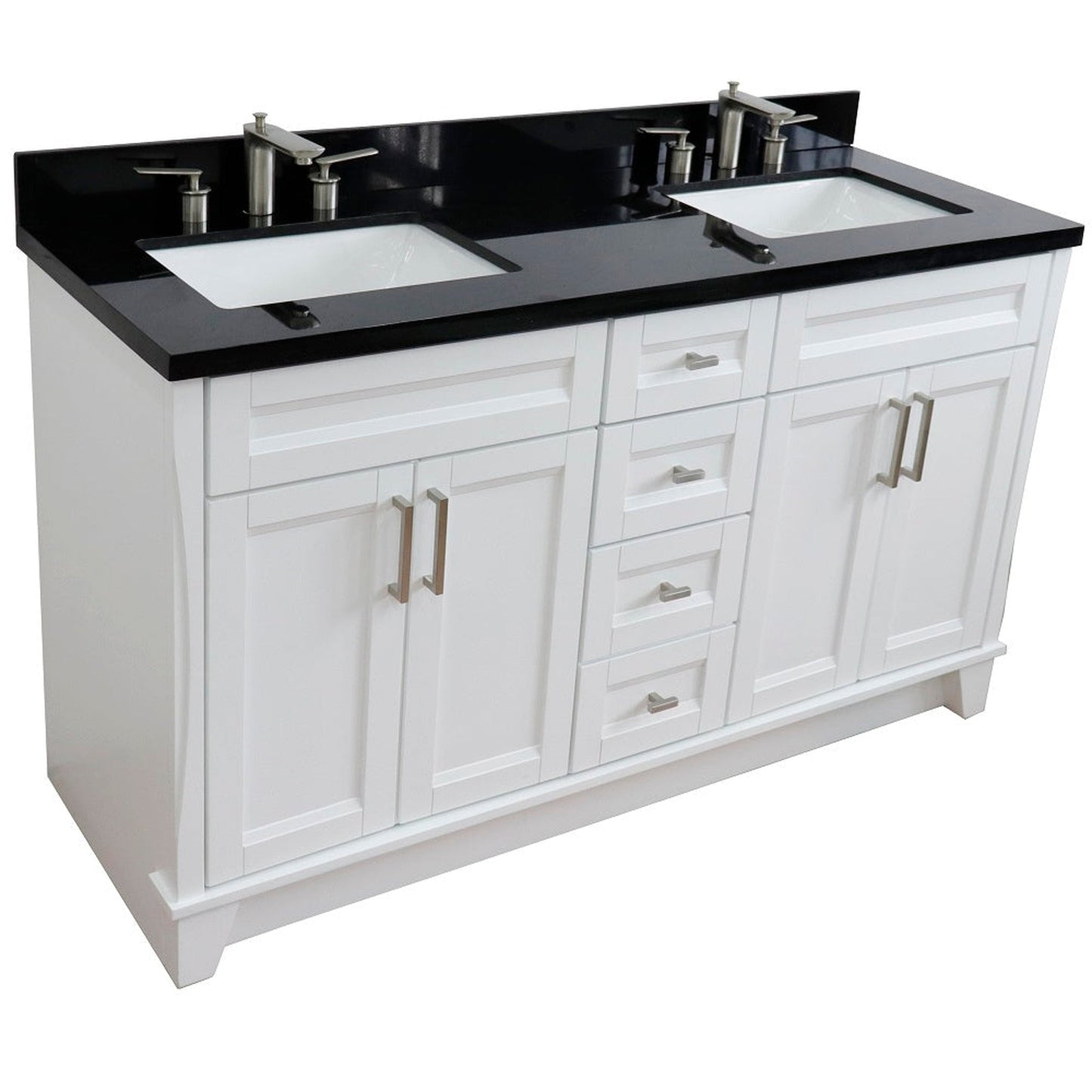 Bellaterra Home Terni 61" 4-Door 3-Drawer White Freestanding Vanity Set With Ceramic Double Undermount Rectangular Sink And Black Galaxy Granite Top