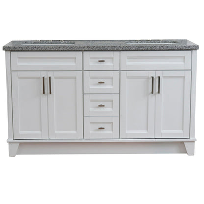 Bellaterra Home Terni 61" 4-Door 3-Drawer White Freestanding Vanity Set With Ceramic Double Undermount Rectangular Sink And Gray Granite Top