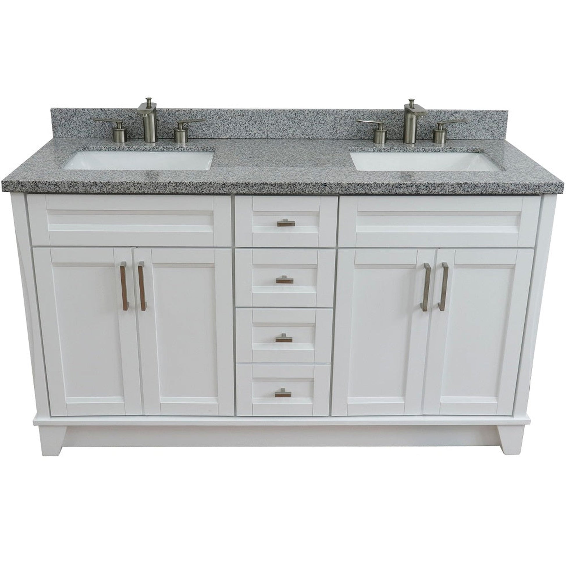 Bellaterra Home Terni 61" 4-Door 3-Drawer White Freestanding Vanity Set With Ceramic Double Undermount Rectangular Sink And Gray Granite Top