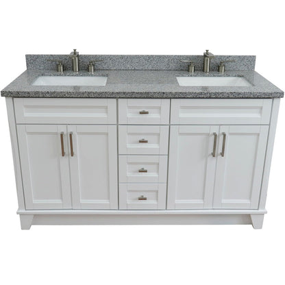 Bellaterra Home Terni 61" 4-Door 3-Drawer White Freestanding Vanity Set With Ceramic Double Undermount Rectangular Sink And Gray Granite Top