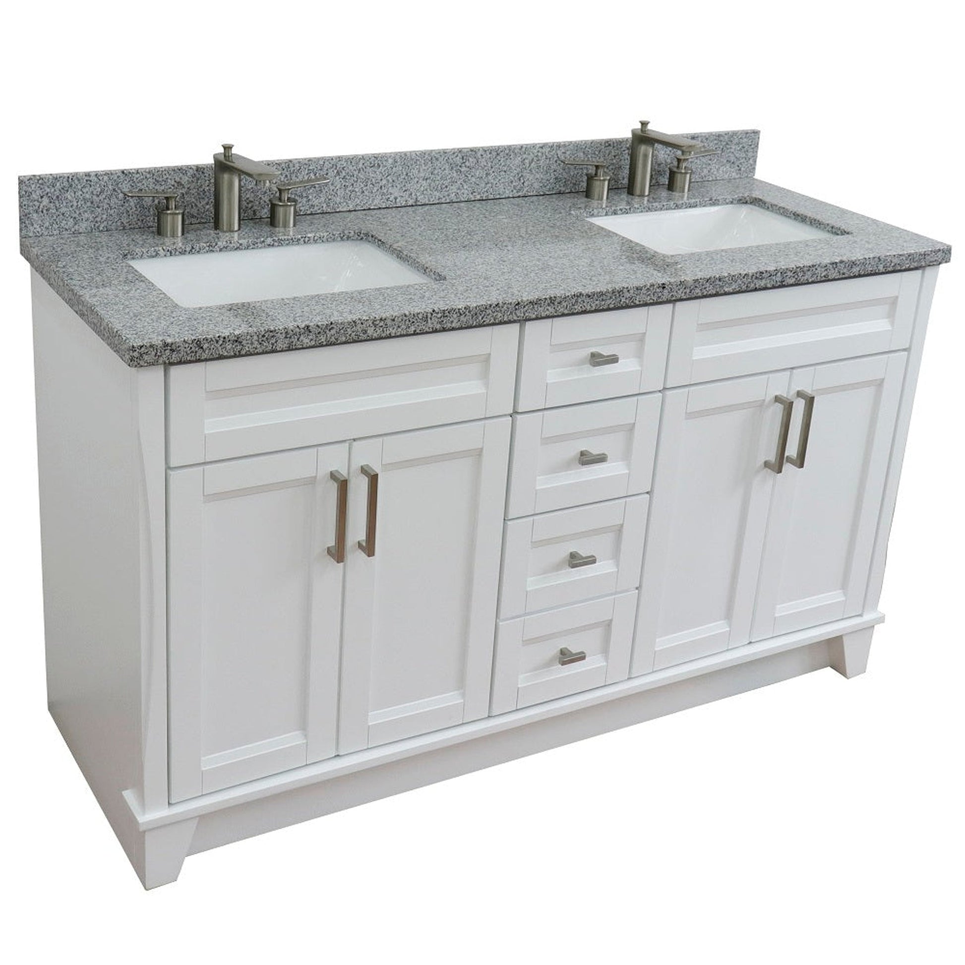 Bellaterra Home Terni 61" 4-Door 3-Drawer White Freestanding Vanity Set With Ceramic Double Undermount Rectangular Sink And Gray Granite Top