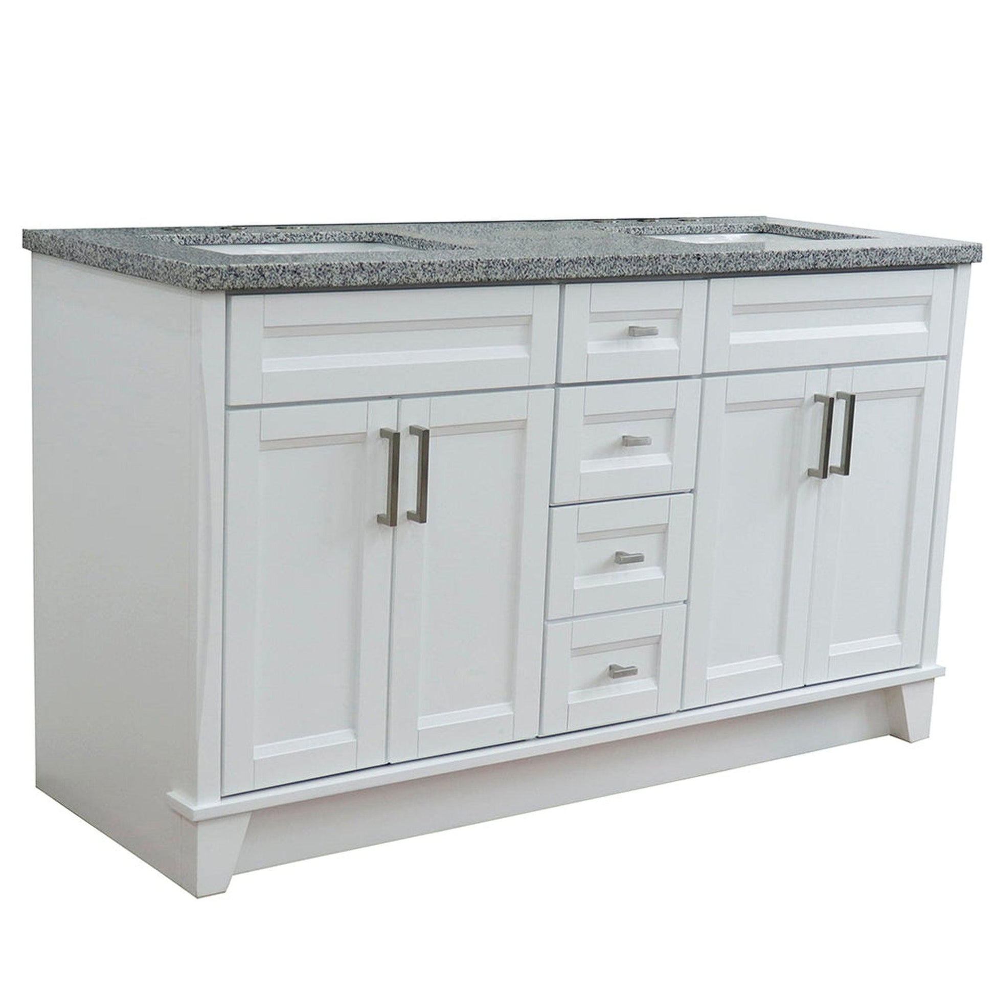 Bellaterra Home Terni 61" 4-Door 3-Drawer White Freestanding Vanity Set With Ceramic Double Undermount Rectangular Sink And Gray Granite Top