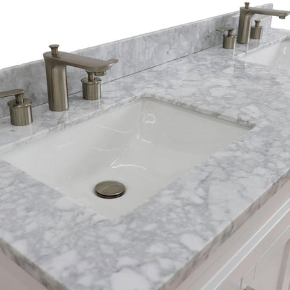 Bellaterra Home Terni 61" 4-Door 3-Drawer White Freestanding Vanity Set With Ceramic Double Undermount Rectangular Sink And White Carrara Marble Top