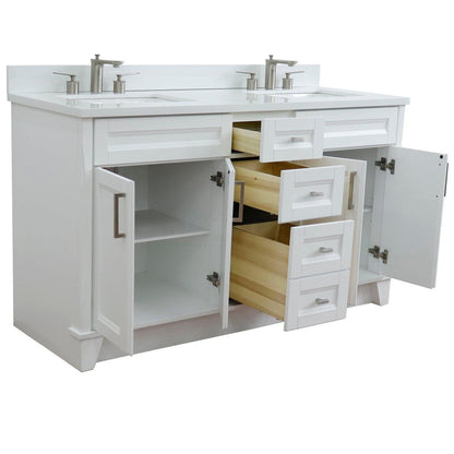 Bellaterra Home Terni 61" 4-Door 3-Drawer White Freestanding Vanity Set With Ceramic Double Undermount Rectangular Sink And White Quartz Top