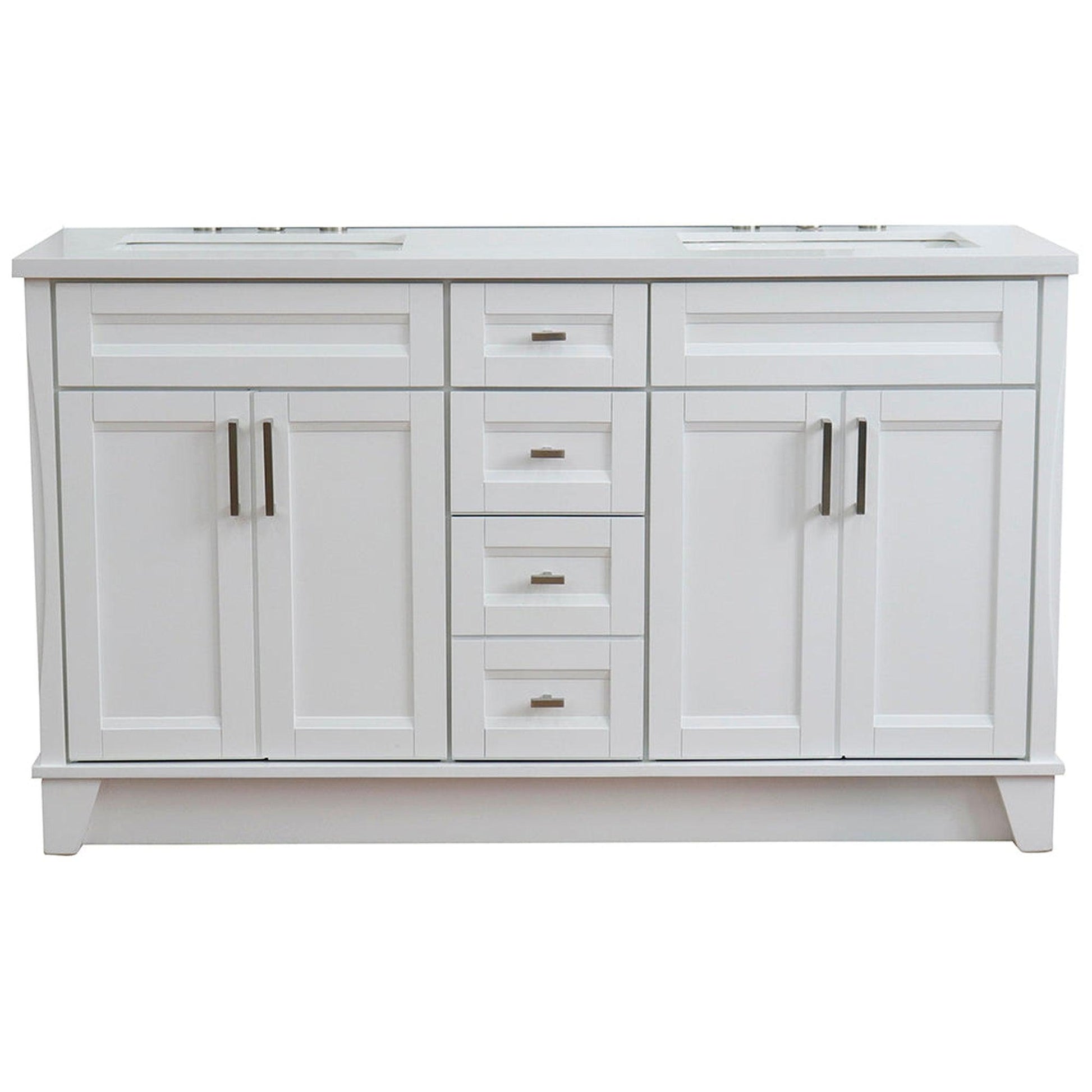 Bellaterra Home Terni 61" 4-Door 3-Drawer White Freestanding Vanity Set With Ceramic Double Undermount Rectangular Sink And White Quartz Top