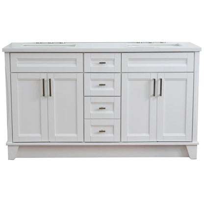 Bellaterra Home Terni 61" 4-Door 3-Drawer White Freestanding Vanity Set With Ceramic Double Undermount Rectangular Sink And White Quartz Top