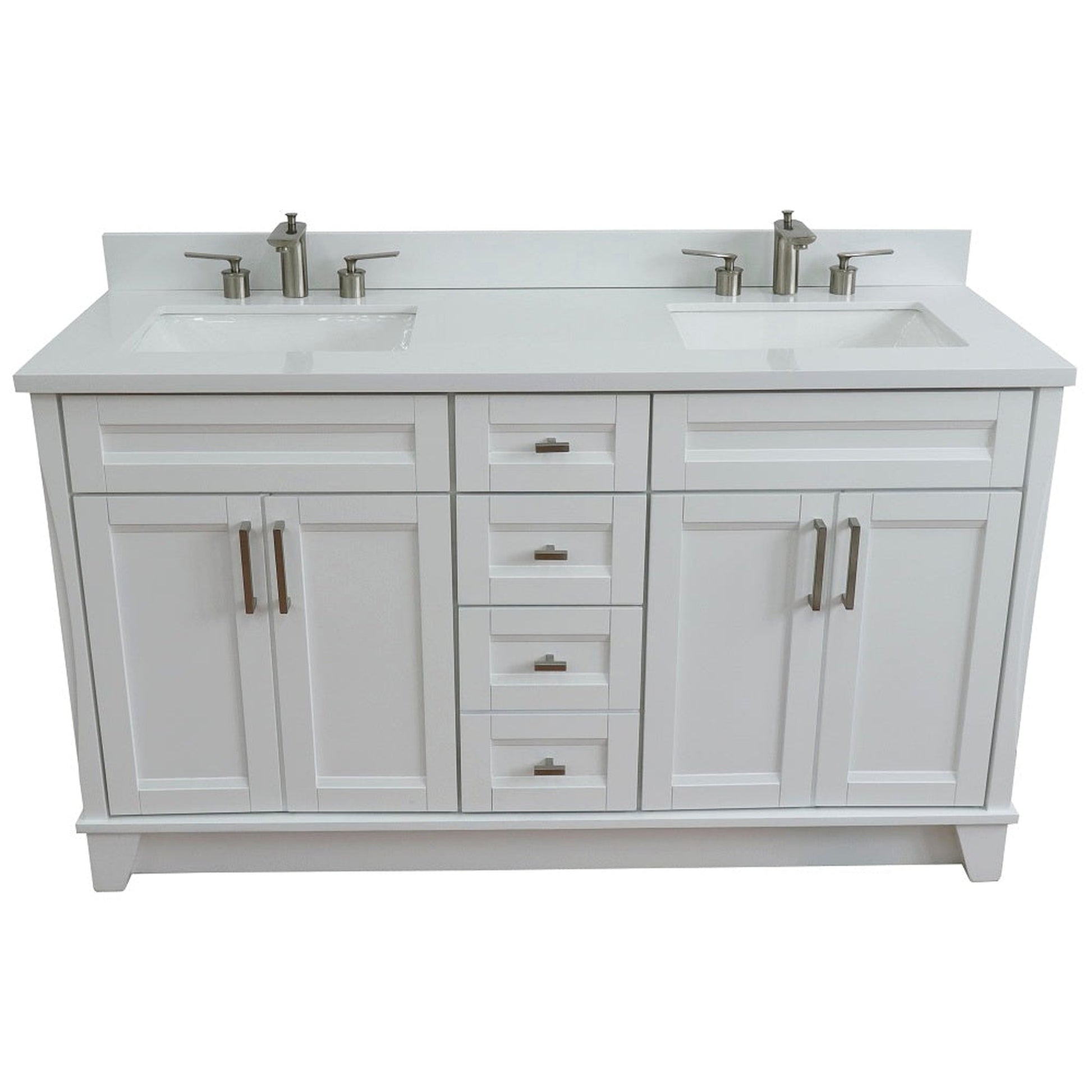 Bellaterra Home Terni 61" 4-Door 3-Drawer White Freestanding Vanity Set With Ceramic Double Undermount Rectangular Sink And White Quartz Top