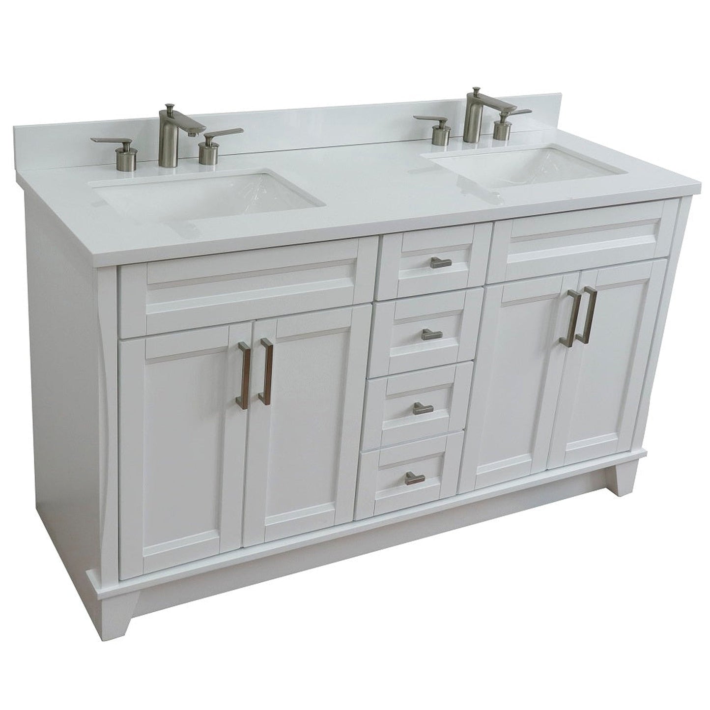 Bellaterra Home Terni 61" 4-Door 3-Drawer White Freestanding Vanity Set With Ceramic Double Undermount Rectangular Sink And White Quartz Top