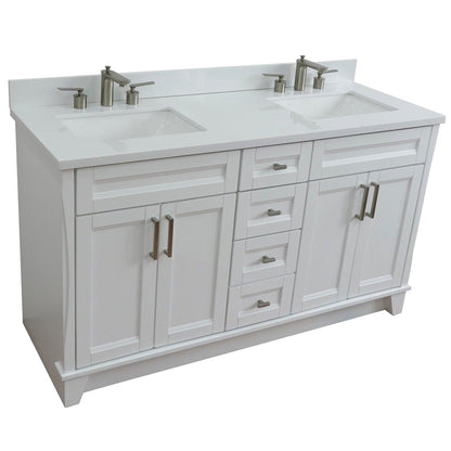 Bellaterra Home Terni 61" 4-Door 3-Drawer White Freestanding Vanity Set With Ceramic Double Undermount Rectangular Sink And White Quartz Top