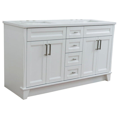 Bellaterra Home Terni 61" 4-Door 3-Drawer White Freestanding Vanity Set With Ceramic Double Undermount Rectangular Sink And White Quartz Top