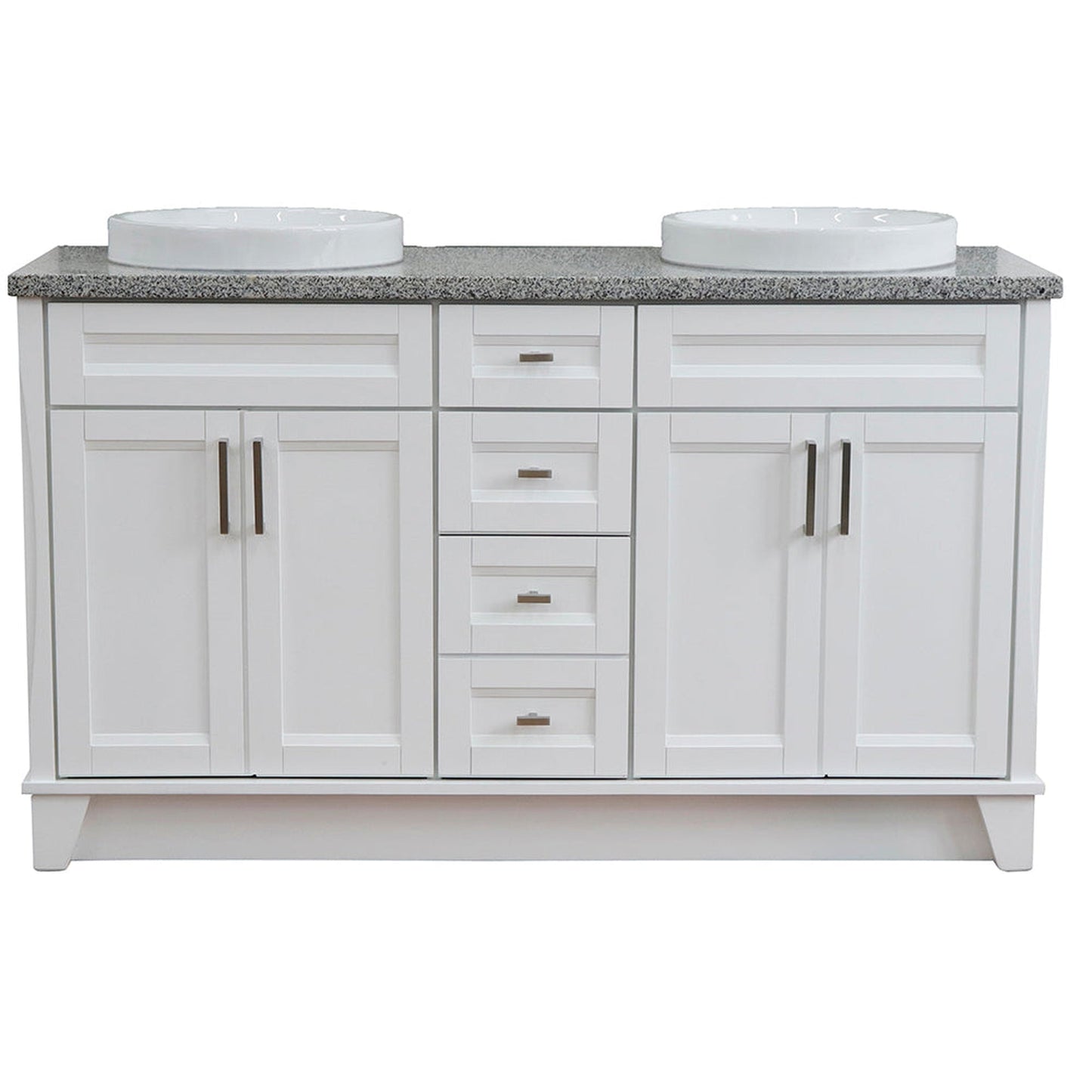 Bellaterra Home Terni 61" 4-Door 3-Drawer White Freestanding Vanity Set With Ceramic Double Vessel Sink And Gray Granite Top