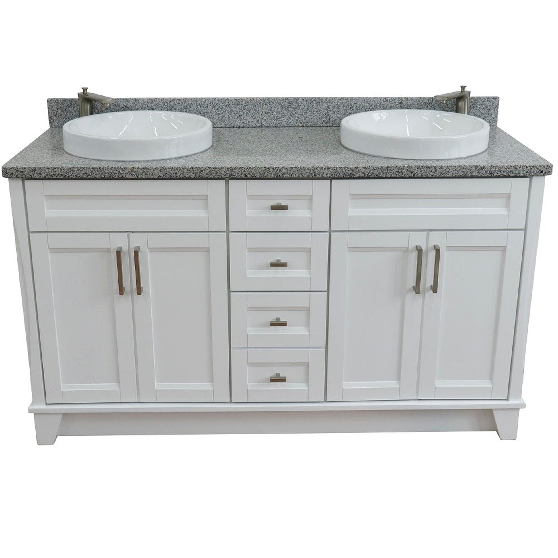 Bellaterra Home Terni 61" 4-Door 3-Drawer White Freestanding Vanity Set With Ceramic Double Vessel Sink And Gray Granite Top