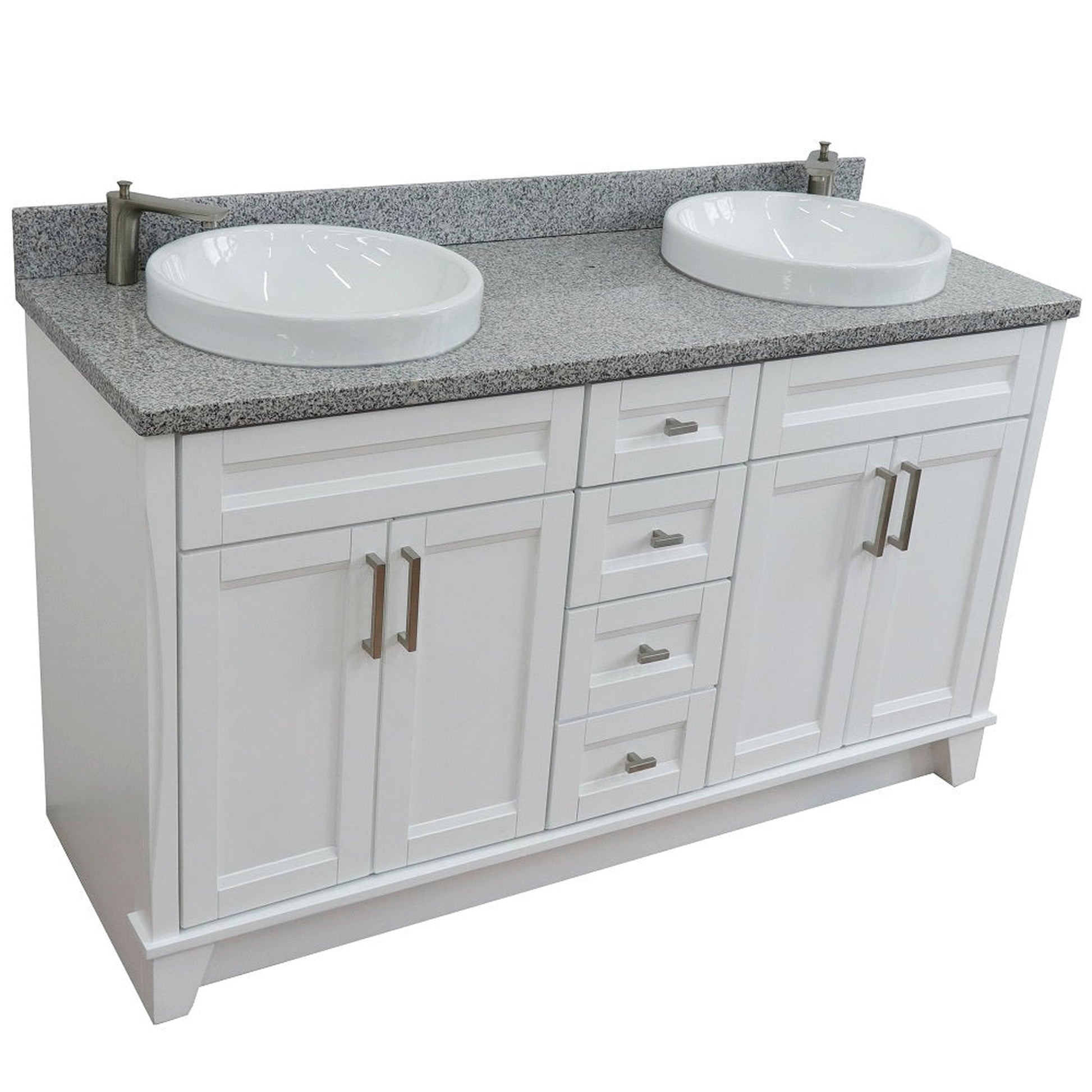 Bellaterra Home Terni 61" 4-Door 3-Drawer White Freestanding Vanity Set With Ceramic Double Vessel Sink And Gray Granite Top