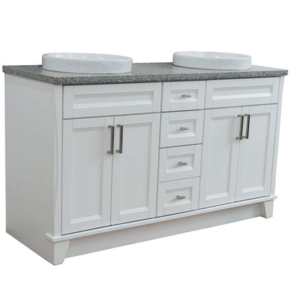 Bellaterra Home Terni 61" 4-Door 3-Drawer White Freestanding Vanity Set With Ceramic Double Vessel Sink And Gray Granite Top