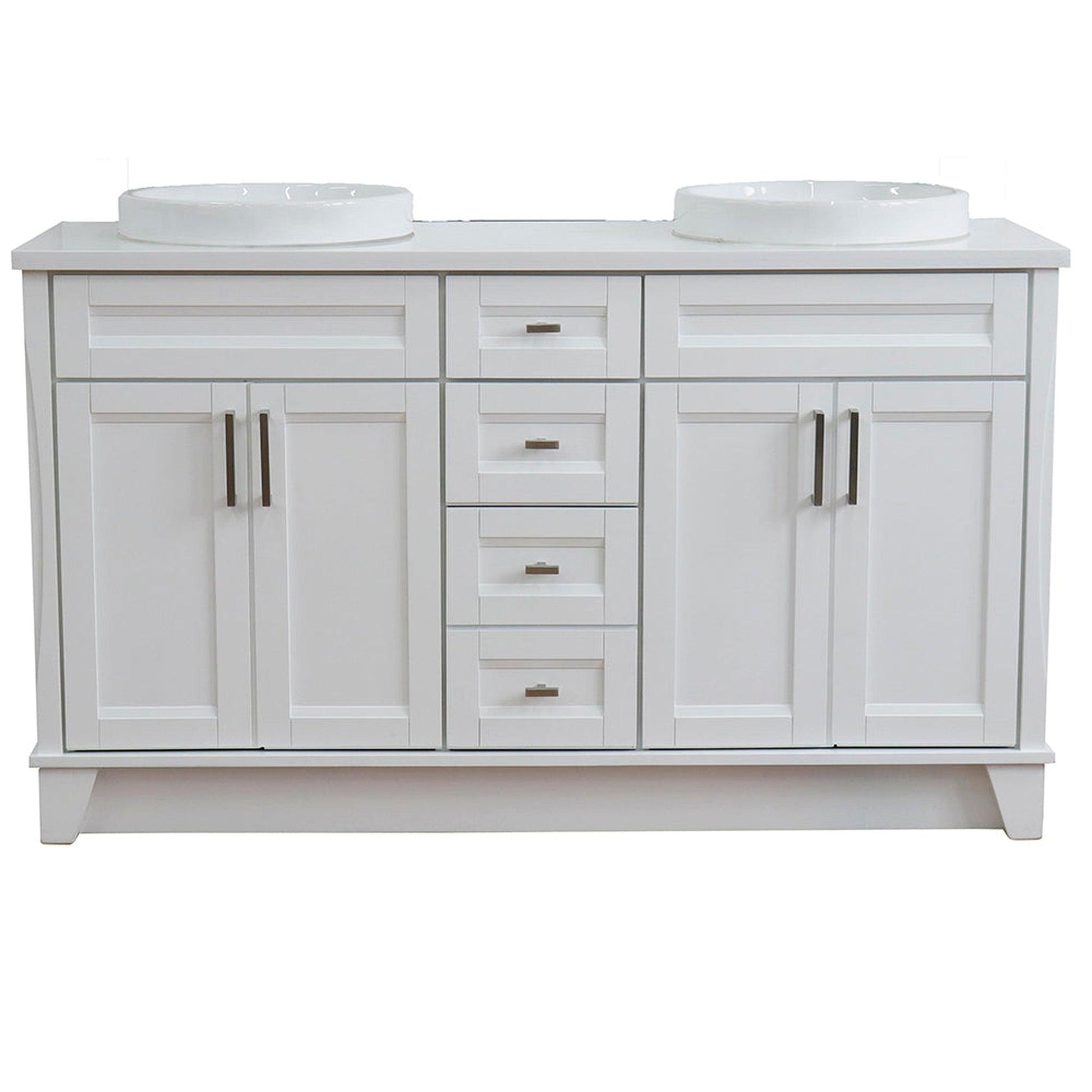 Bellaterra Home Terni 61" 4-Door 3-Drawer White Freestanding Vanity Set With Ceramic Double Vessel Sink And White Quartz Top