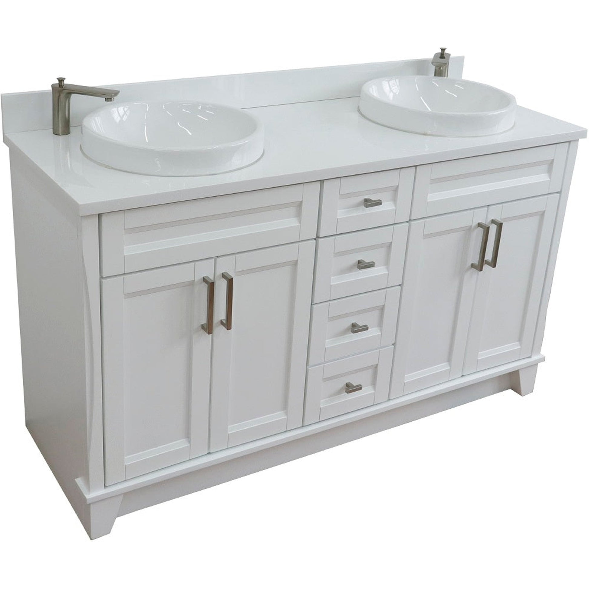 Bellaterra Home Terni 61" 4-Door 3-Drawer White Freestanding Vanity Set With Ceramic Double Vessel Sink And White Quartz Top