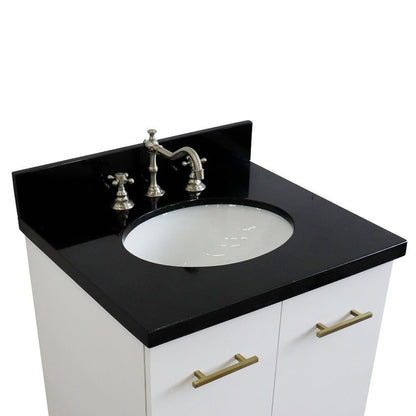 Bellaterra Home Tivoli 25" 2-Door 1-Drawer White Freestanding Vanity Set With Ceramic Undermount Oval Sink and Black Galaxy Granite Top