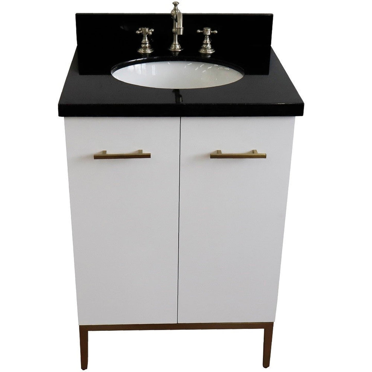 Bellaterra Home Tivoli 25" 2-Door 1-Drawer White Freestanding Vanity Set With Ceramic Undermount Oval Sink and Black Galaxy Granite Top