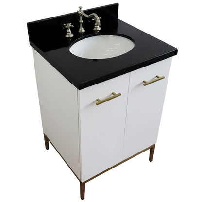 Bellaterra Home Tivoli 25" 2-Door 1-Drawer White Freestanding Vanity Set With Ceramic Undermount Oval Sink and Black Galaxy Granite Top