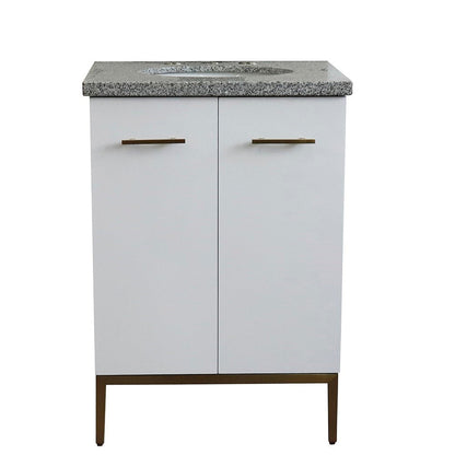 Bellaterra Home Tivoli 25" 2-Door 1-Drawer White Freestanding Vanity Set With Ceramic Undermount Oval Sink and Gray Granite Top